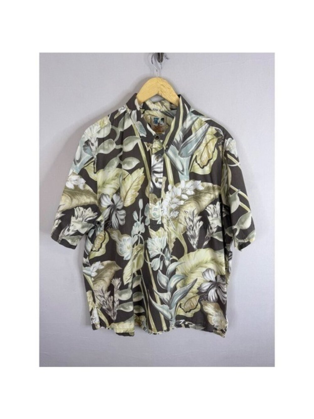 John Severson Kahala Mens XXL Hawaiian Shirt Cotton Floral Popover Green Grey